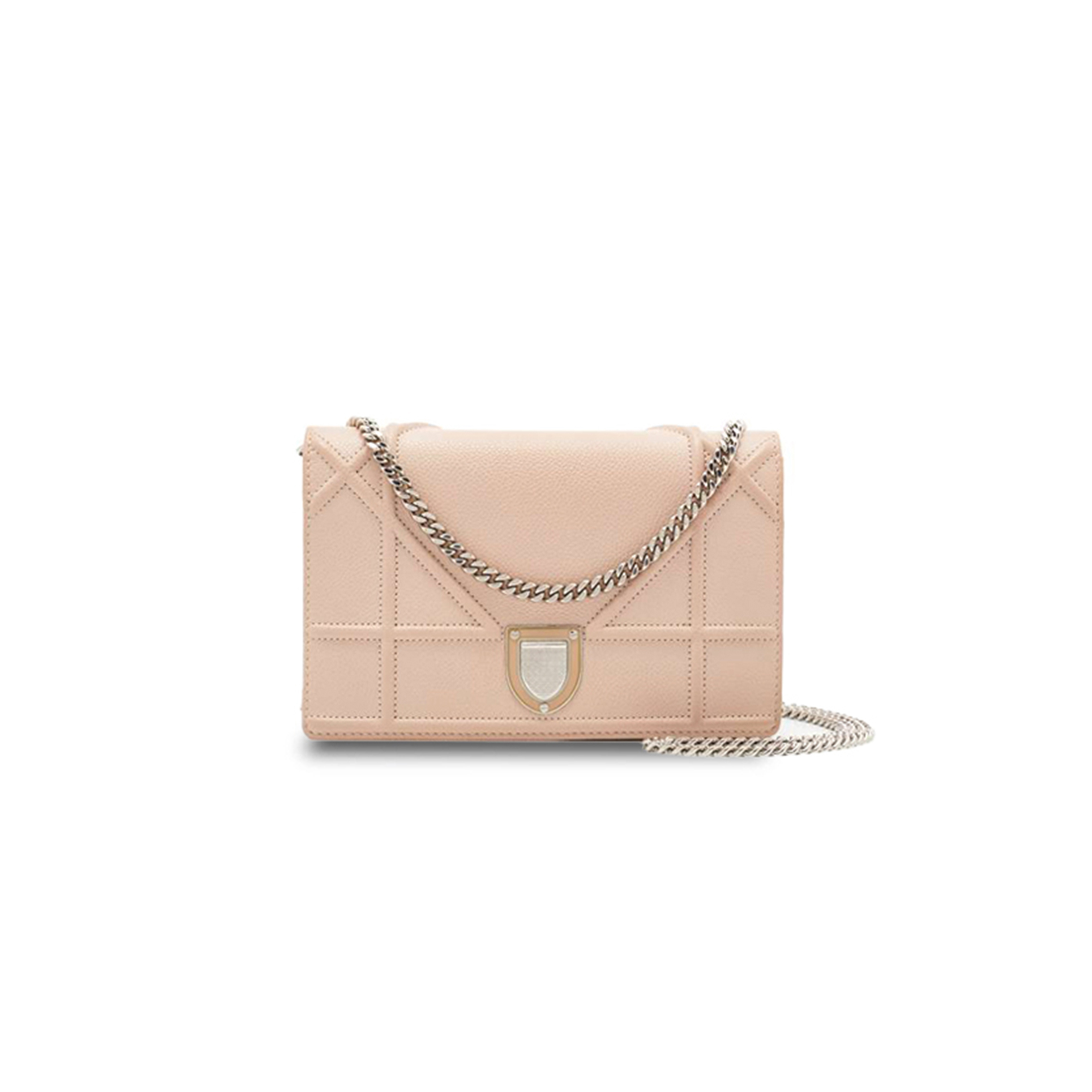 D*or grained calfskin D*orama wallet on chain pouch nude (18*13*1.9cm)